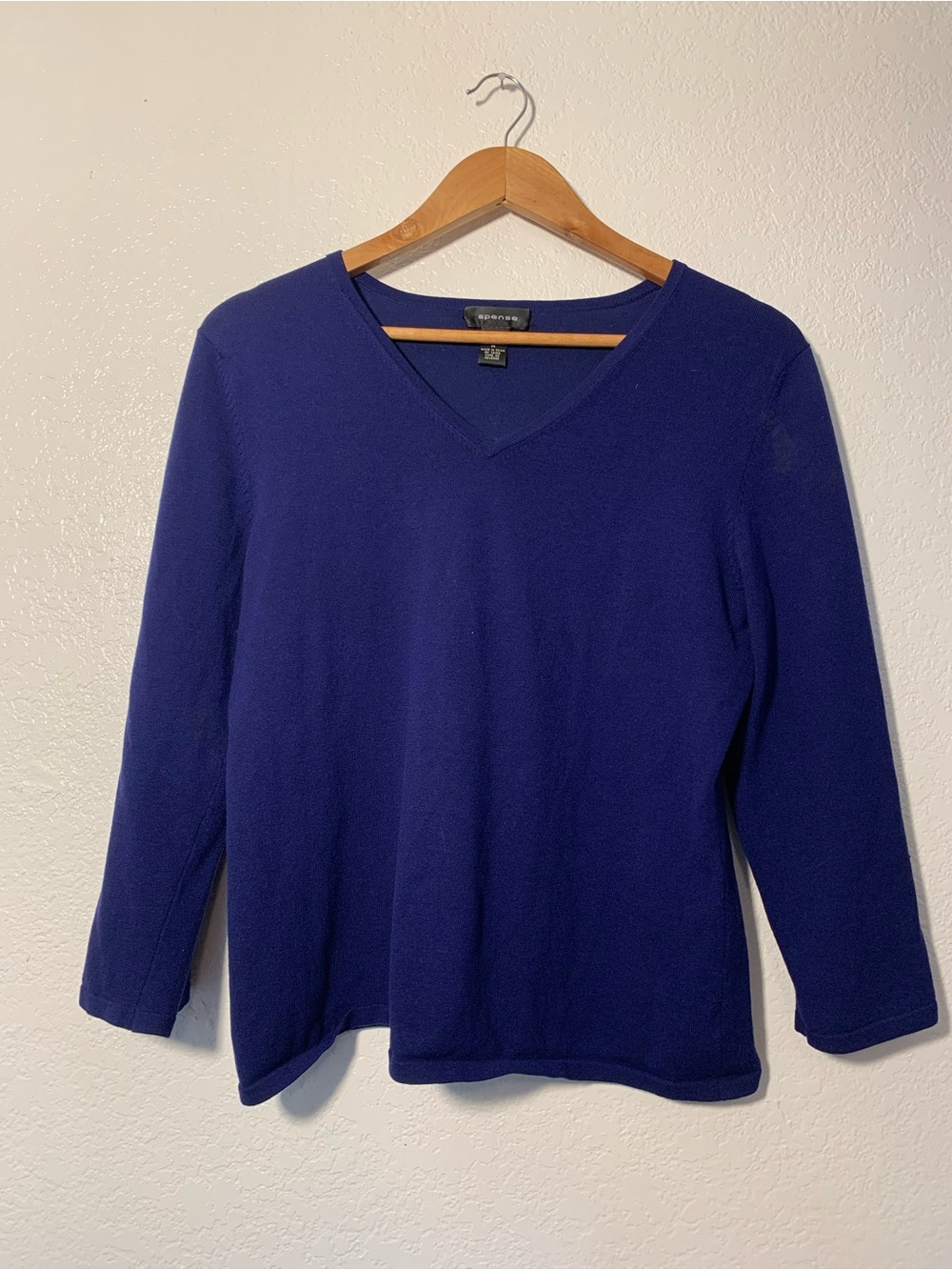 Spense Deep Blue V-Neck Long Sleeve Top